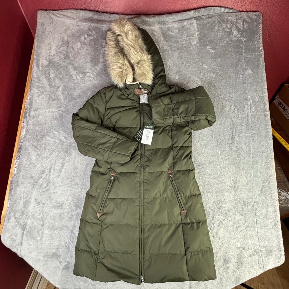 Lauren Ralph Lauren Puffer Coat Women PS Green Litchfield Loden Down Hood 2448LP